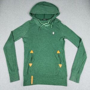 Da Moda by Periority Hoodie Womens Medium Green Stretchy Slim Fit Fox Patch Logo